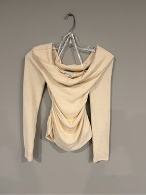 Shona Joy Cream Off-Shoulder Draped Knit Sweater size 4